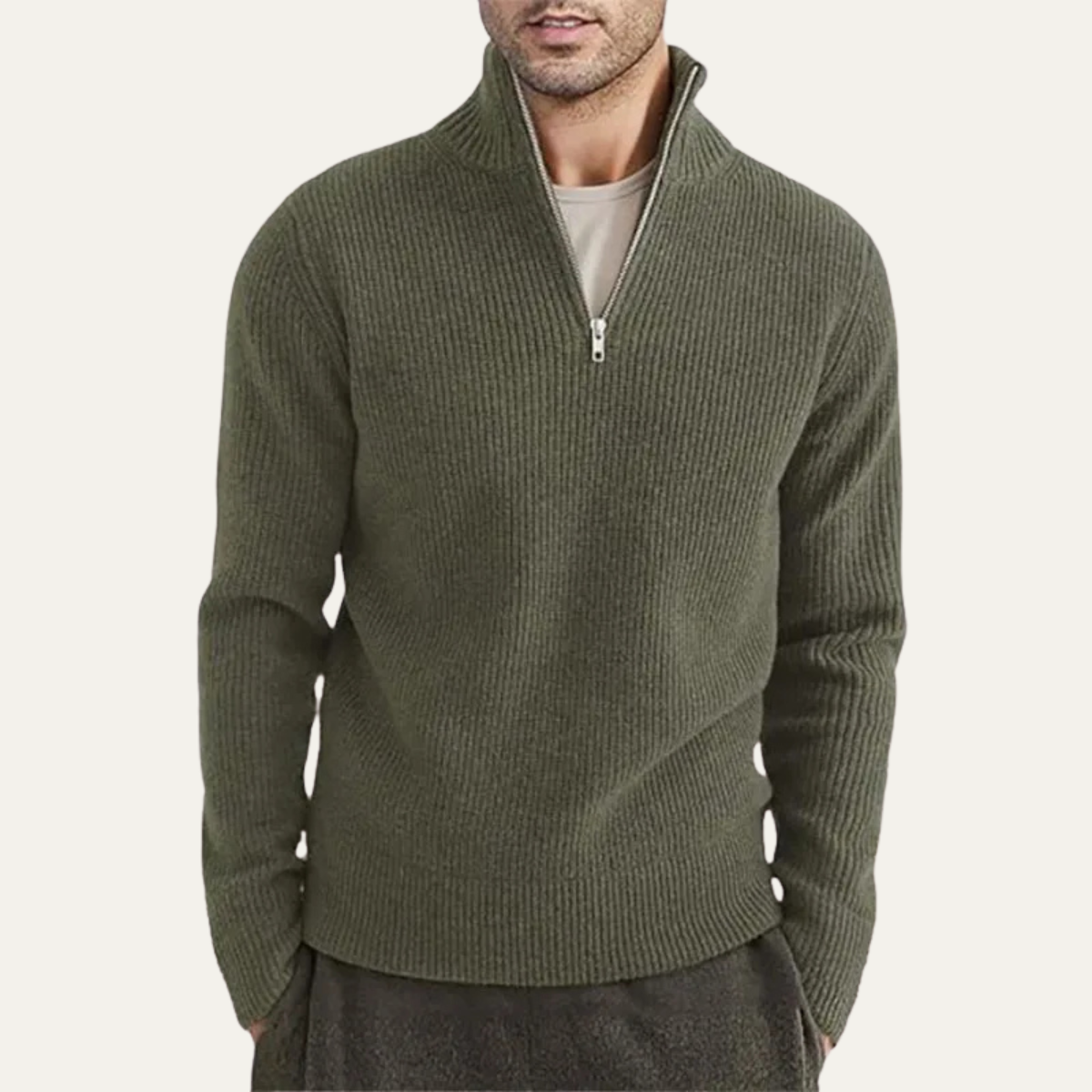 The Hawkington Men's Ribbed Warm Mock Neck Half Zip Knit Sweater