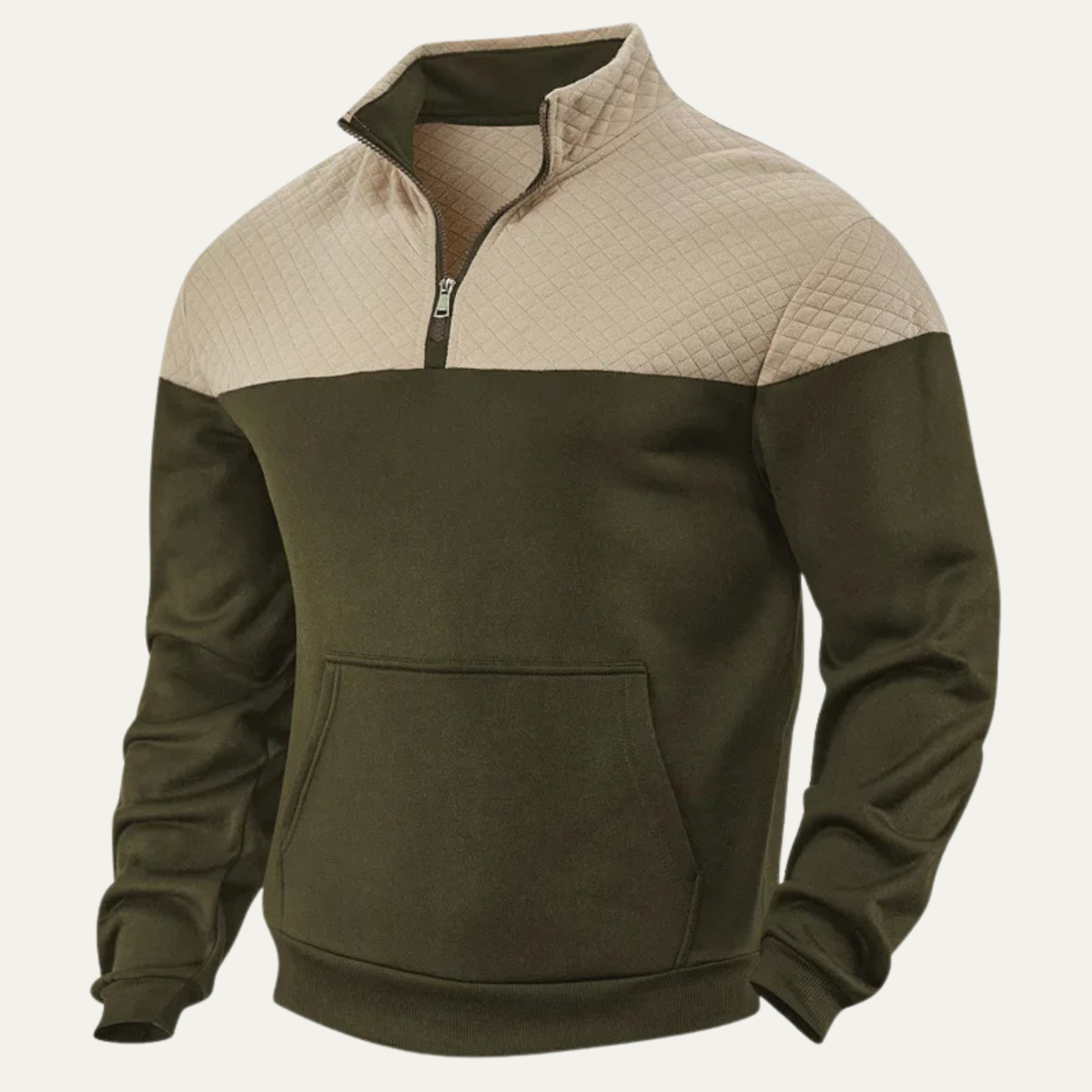 The Montfield Men's Quilted Stand Collar Color Block Half Zip Sweater