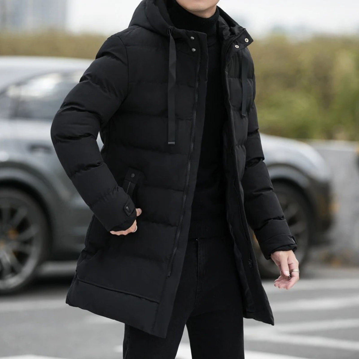 The Whitby Men's Stylish Longline Black Puffer Coat