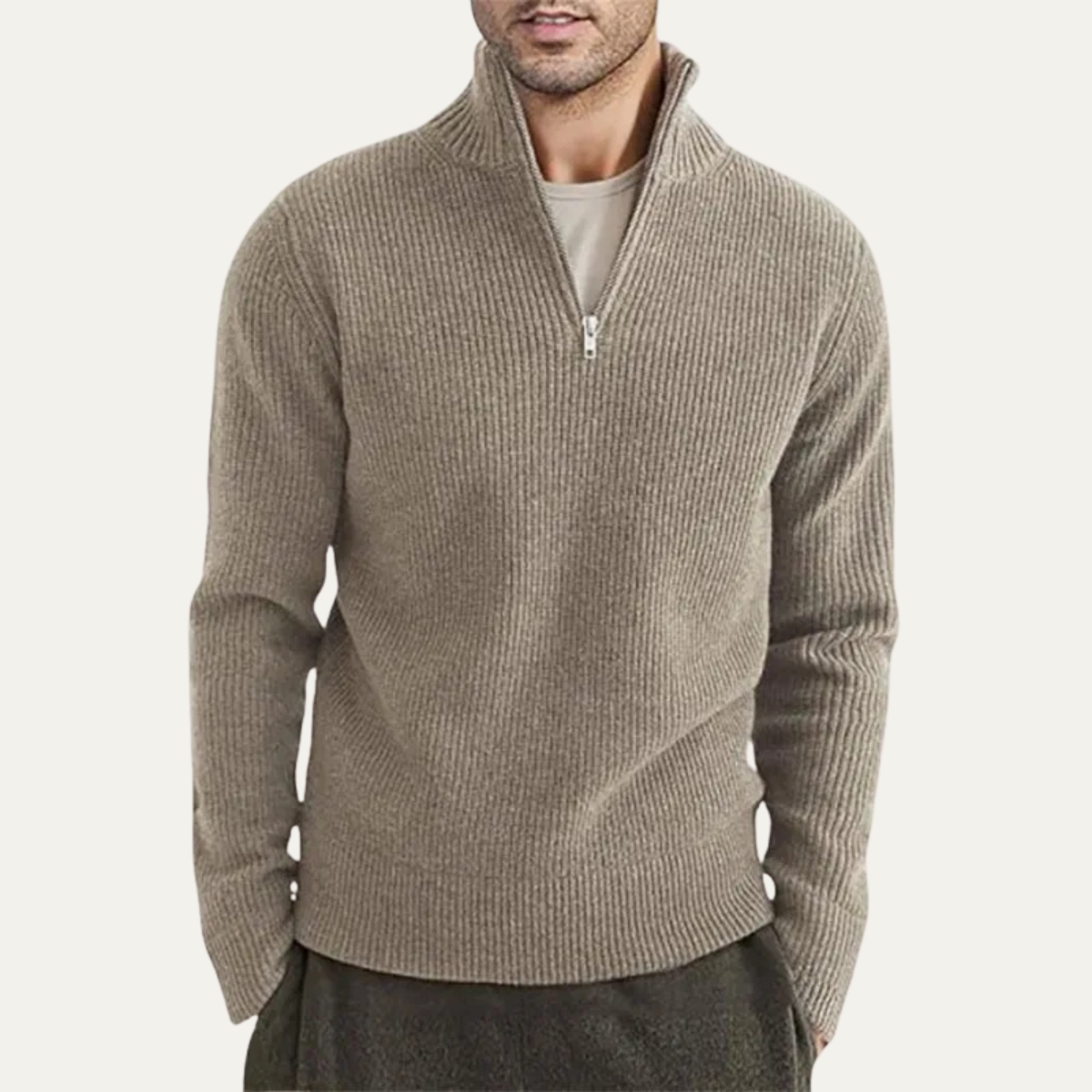 The Hawkington Men's Ribbed Warm Mock Neck Half Zip Knit Sweater