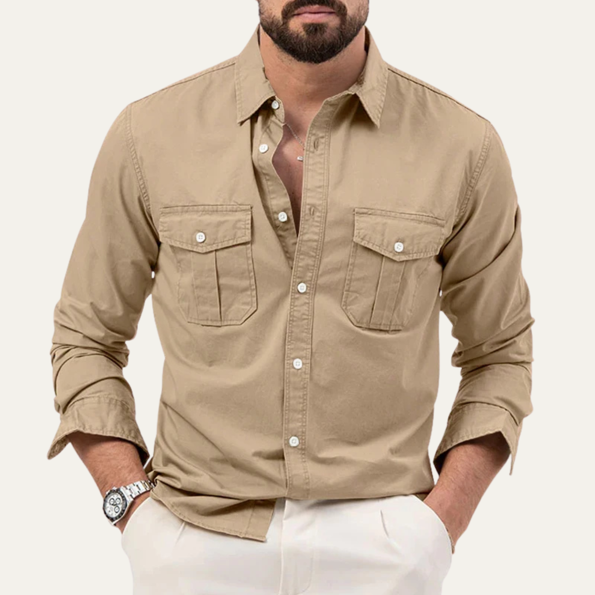 The Brookwater Men’s Retro Solid Button-Up Shirt