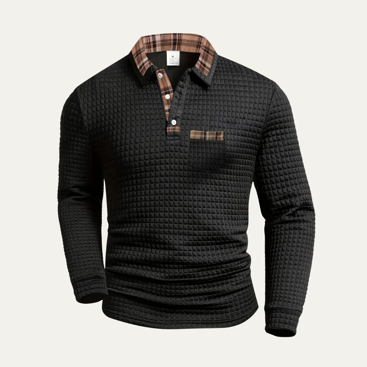 The Saturnia Men’s Waffle Knit Polo Sweater with Plaid Collar