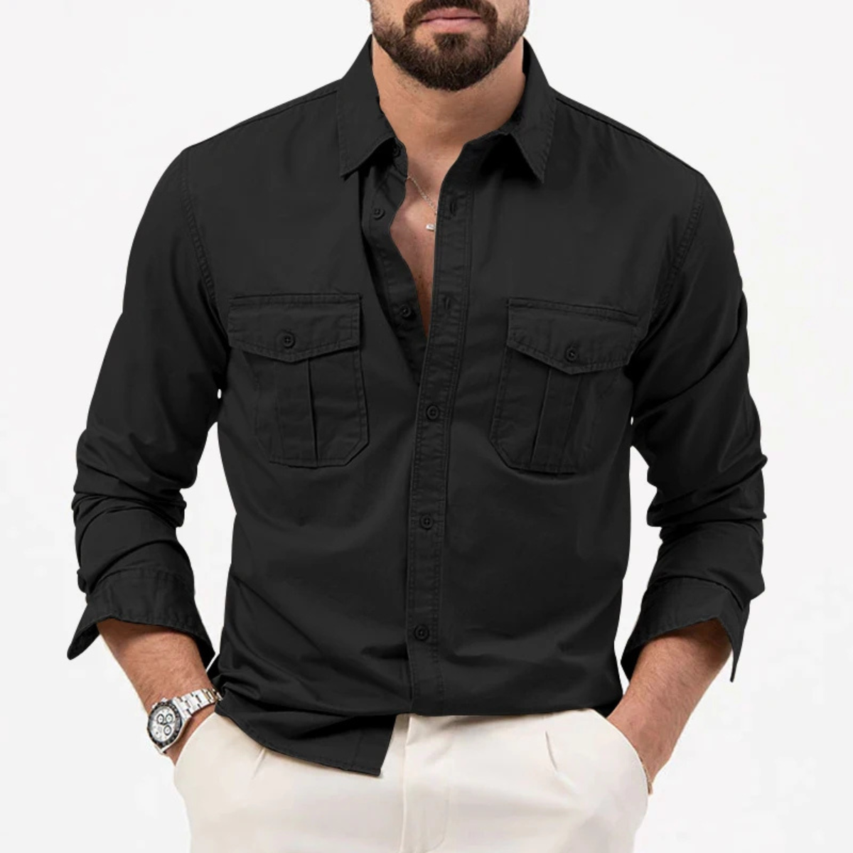 The Brookwater Men’s Retro Solid Button-Up Shirt