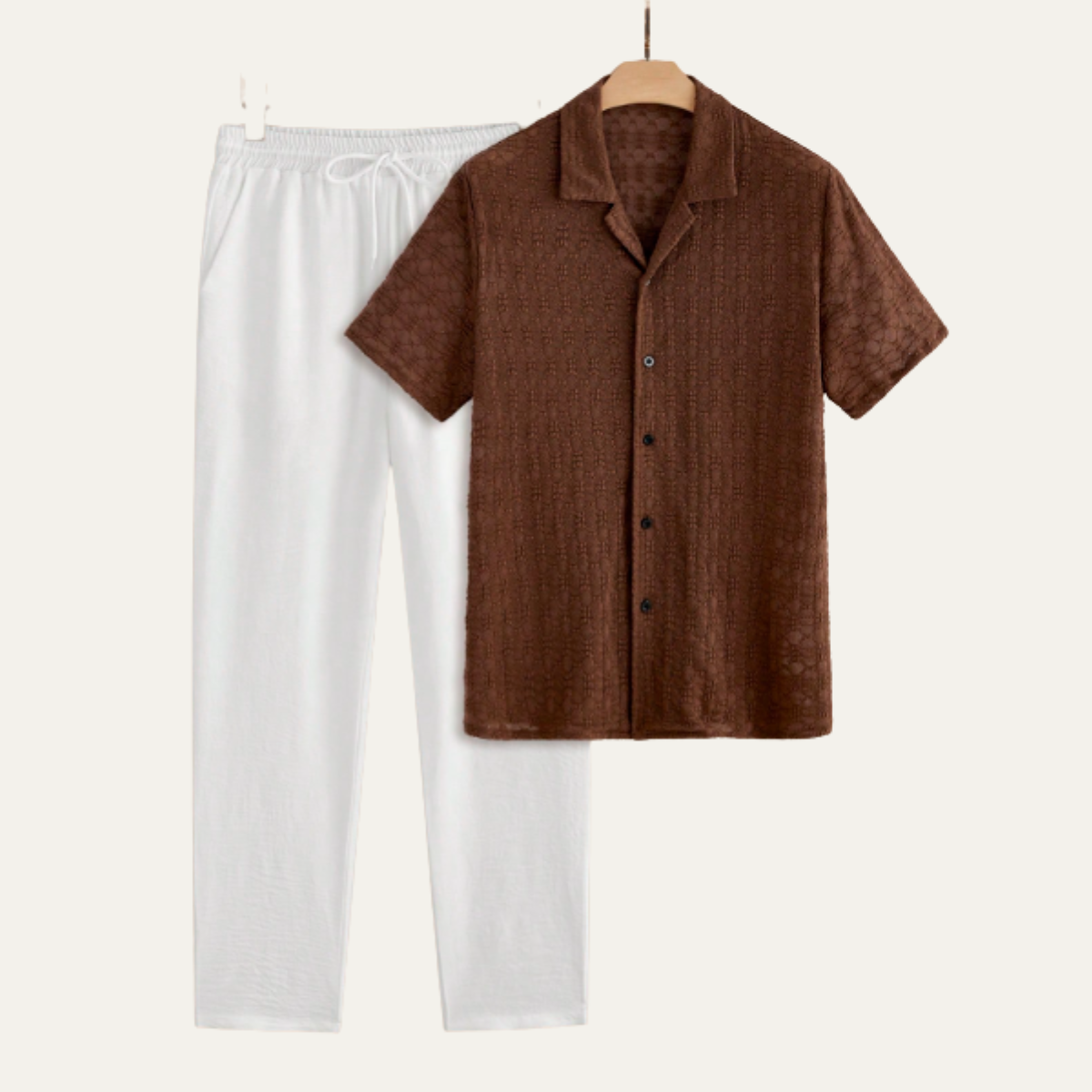 The Timbercrest Park Men’s Textured Button-Up Casual Set – Shirt & Pants
