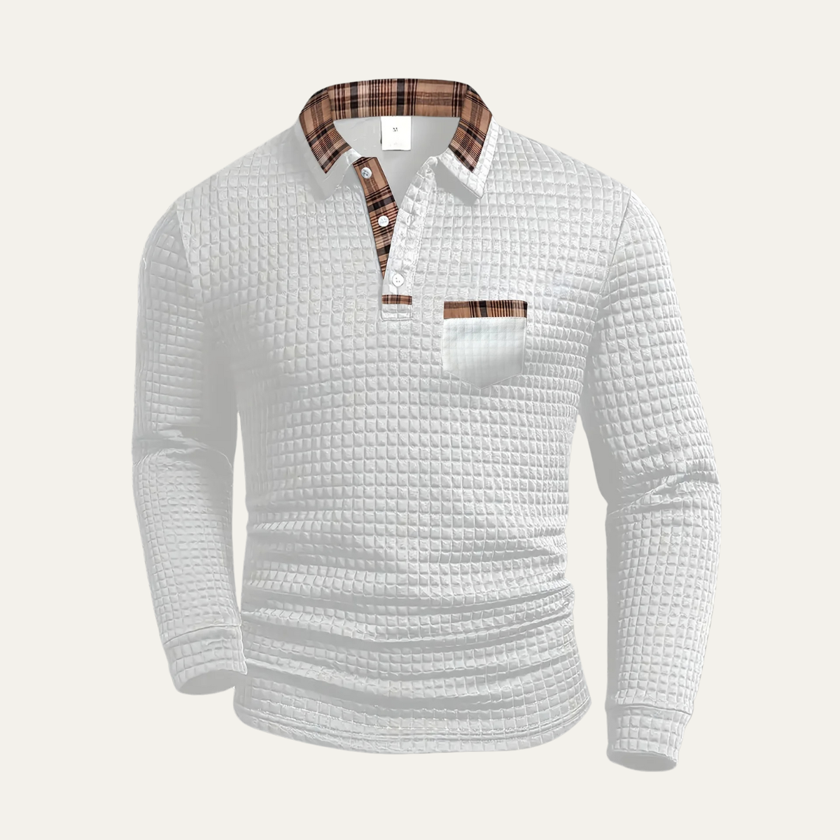 The Saturnia Men’s Waffle Knit Polo Sweater with Plaid Collar