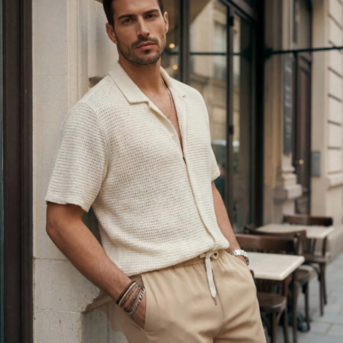 The Timbercrest Park Men’s Textured Button-Up Casual Set – Shirt & Pants