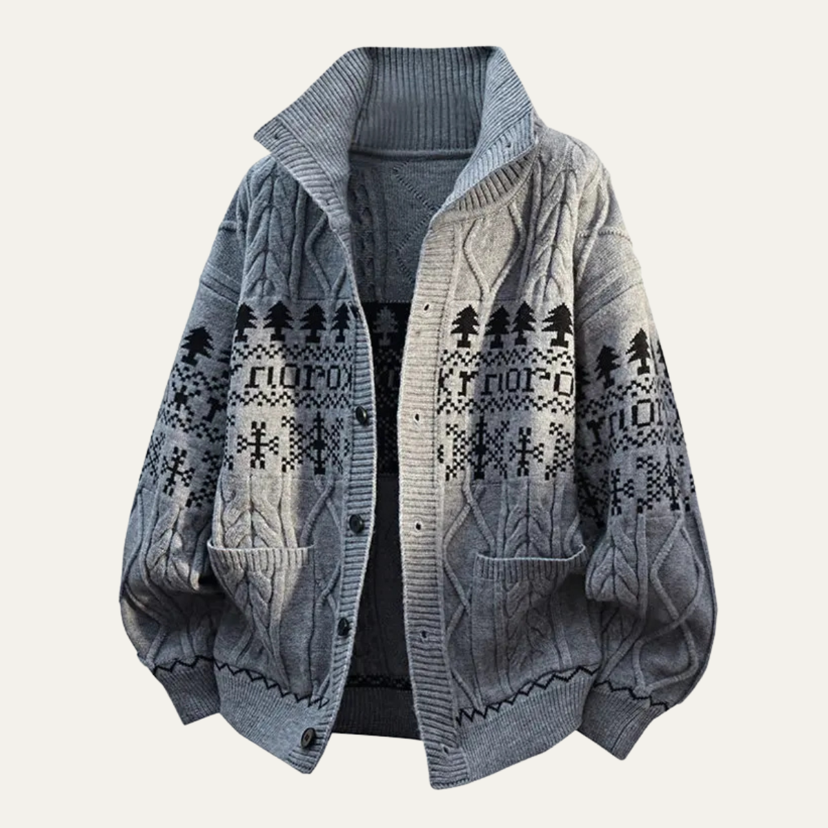 The Salamanca Men's Winter Nordic Pattern Button Up Knitted Jacket