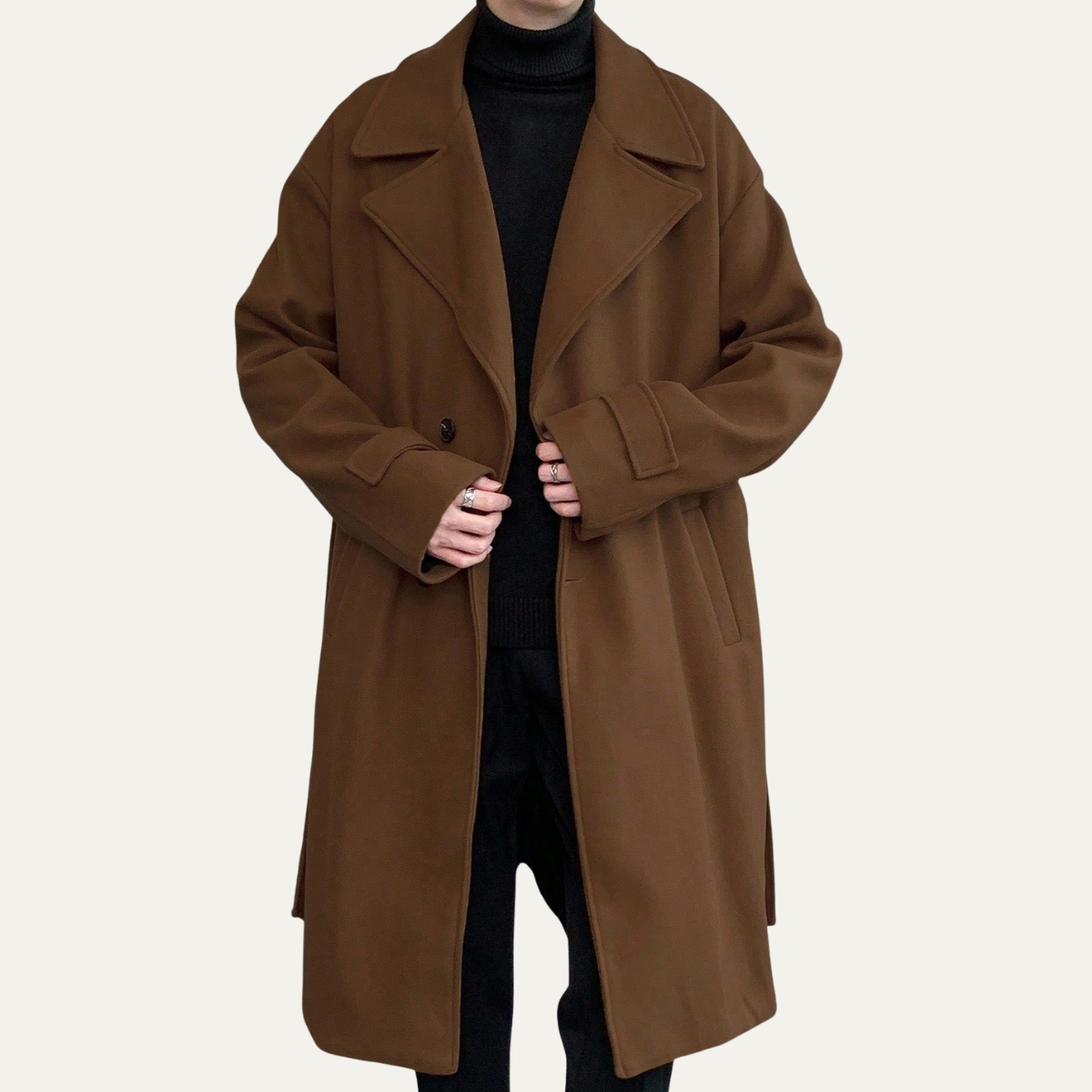 The Woolwich Men’s Smart Camel Wrap Wool Coat with Belt
