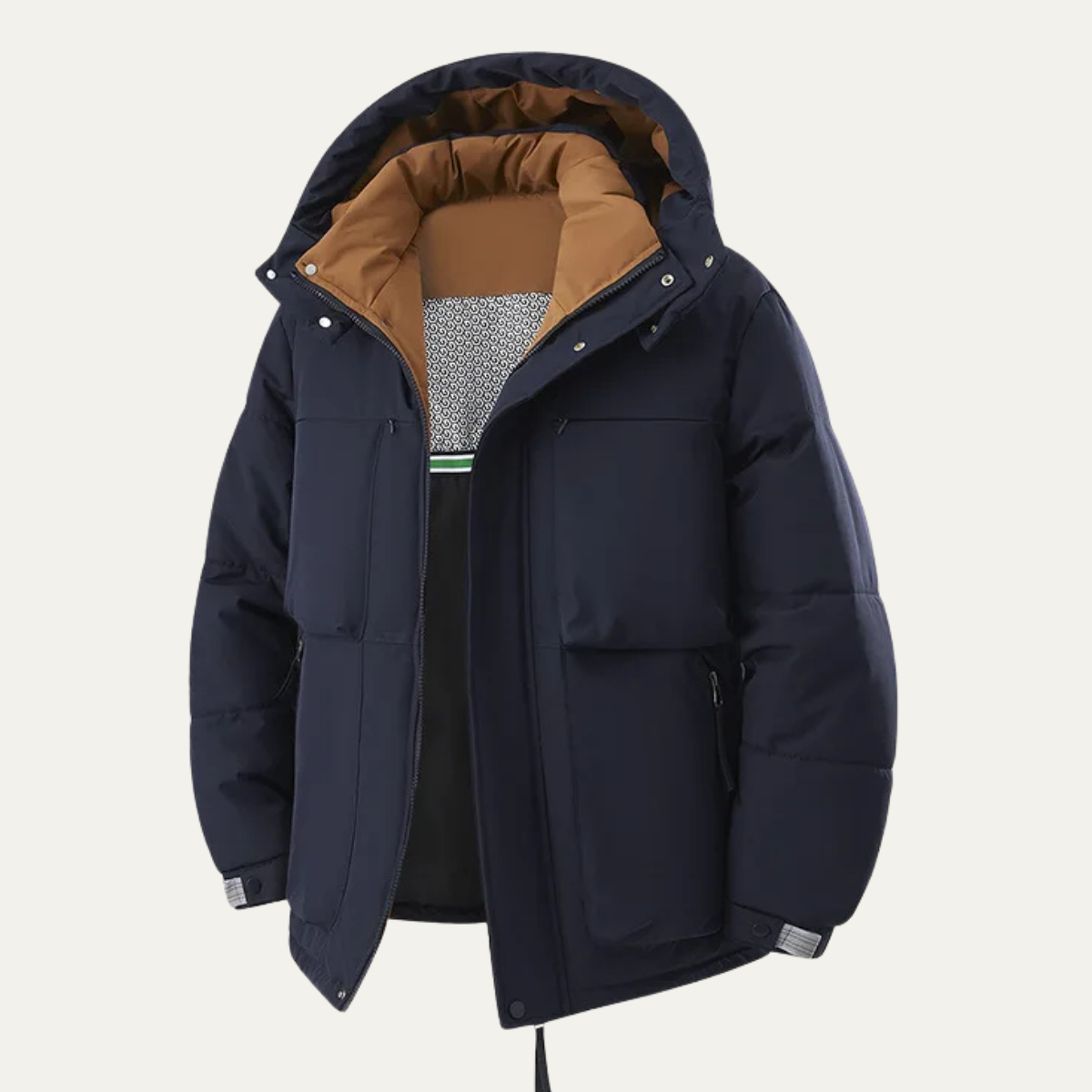 The Maple Gate Men’s Contrast Color Hooded Puffer Jacket