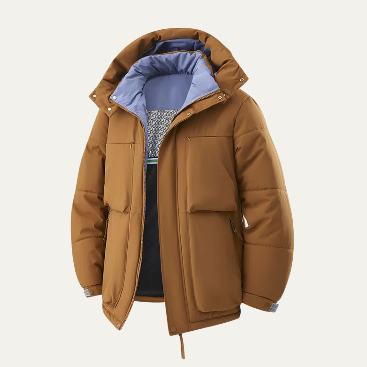 The Maple Gate Men’s Contrast Color Hooded Puffer Jacket