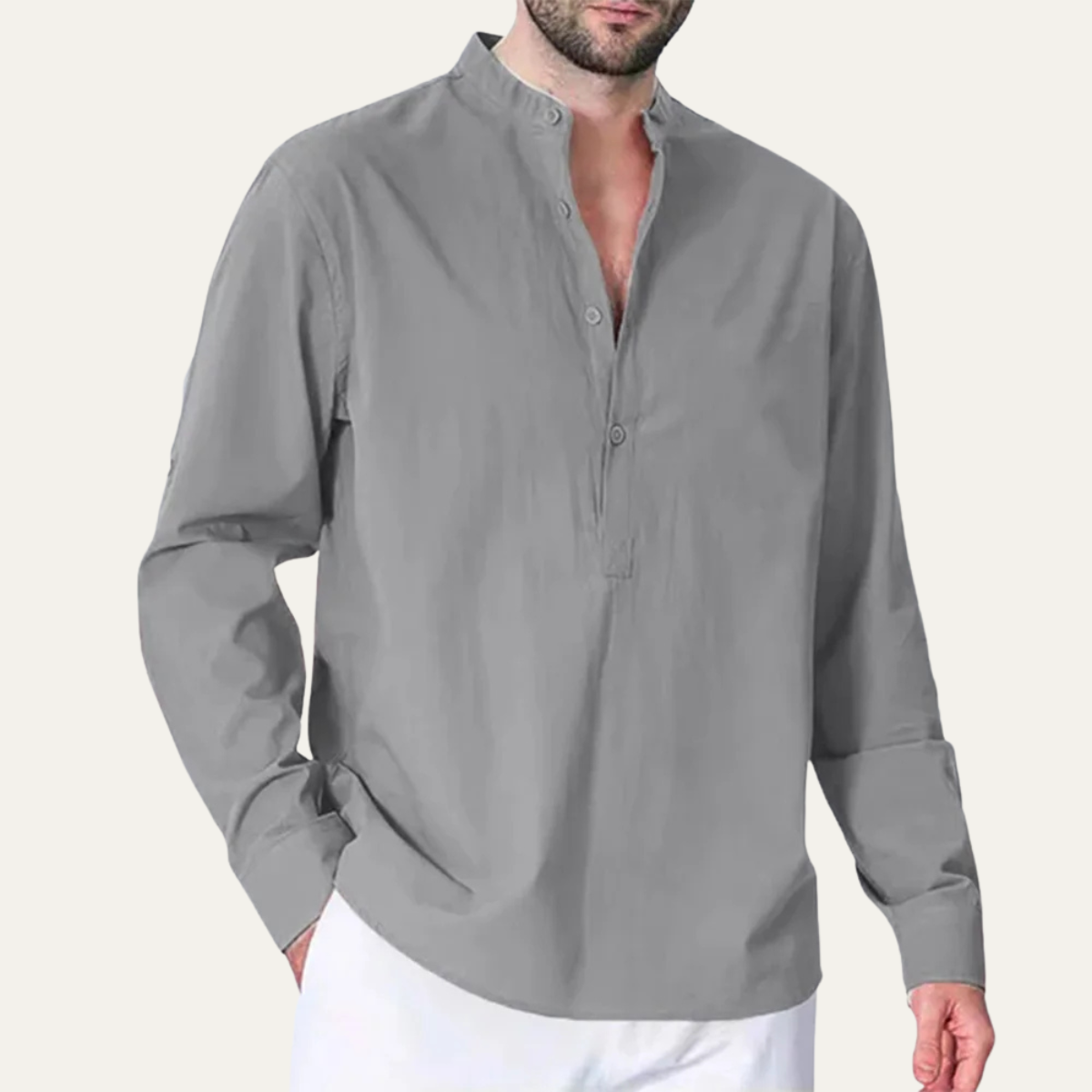 The Pinebrook Ridge Men’s Cotton Linen Mandarin Collar Shirt