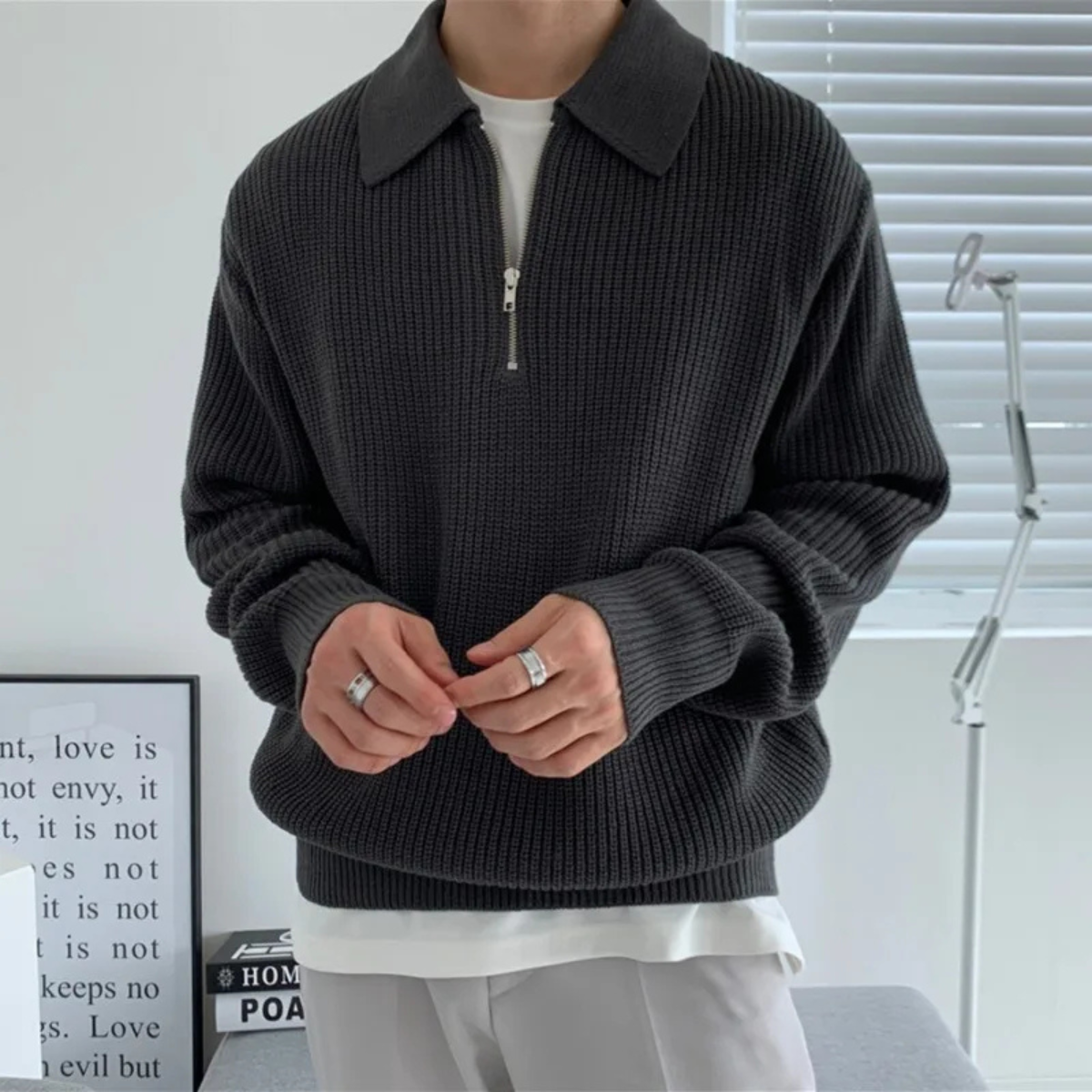 The Monaco Men’s Warm Waffle Knit Half Zip Sweater