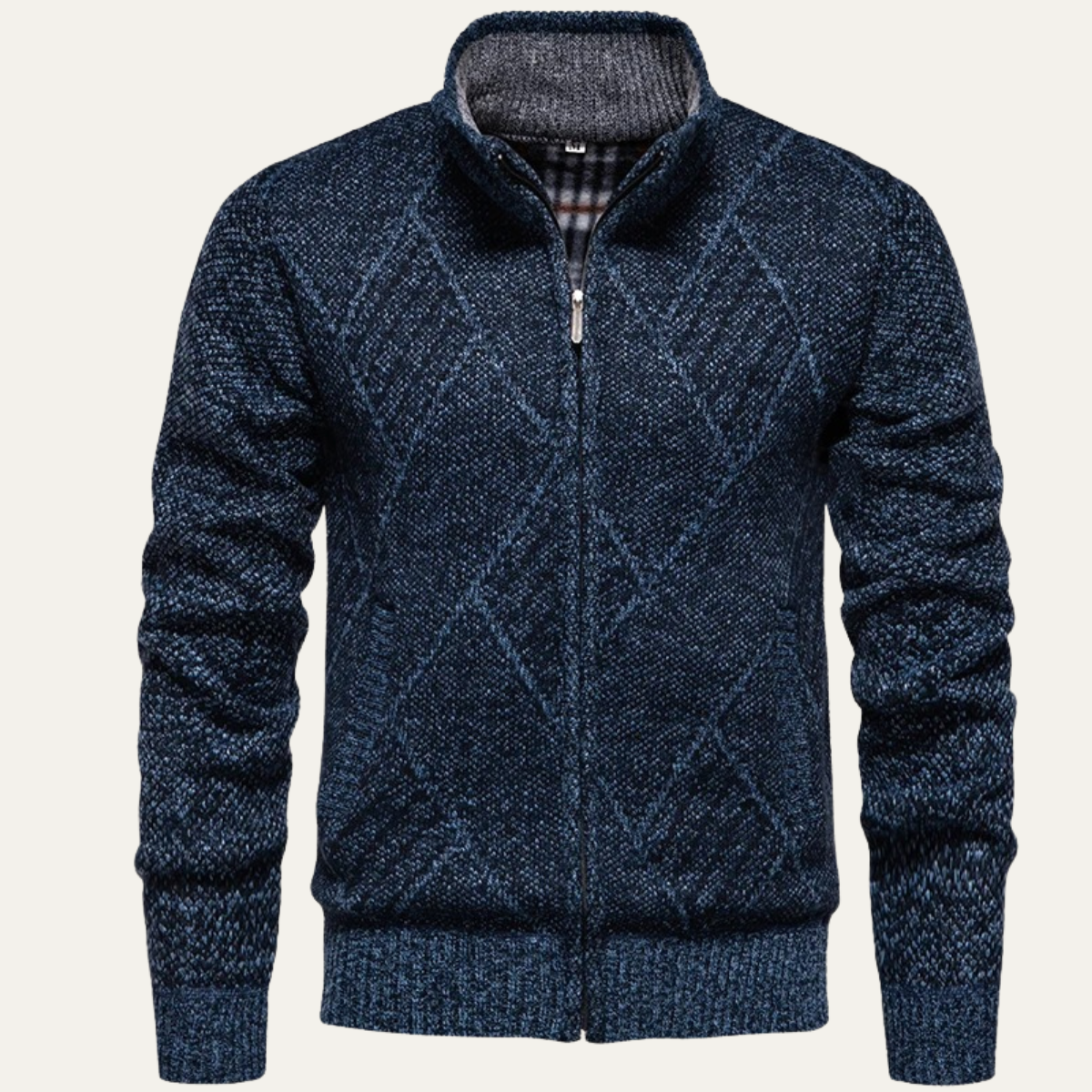 The Amalfi Men’s Knit Fleece Zip-Front Cardigan with Diamond Pattern