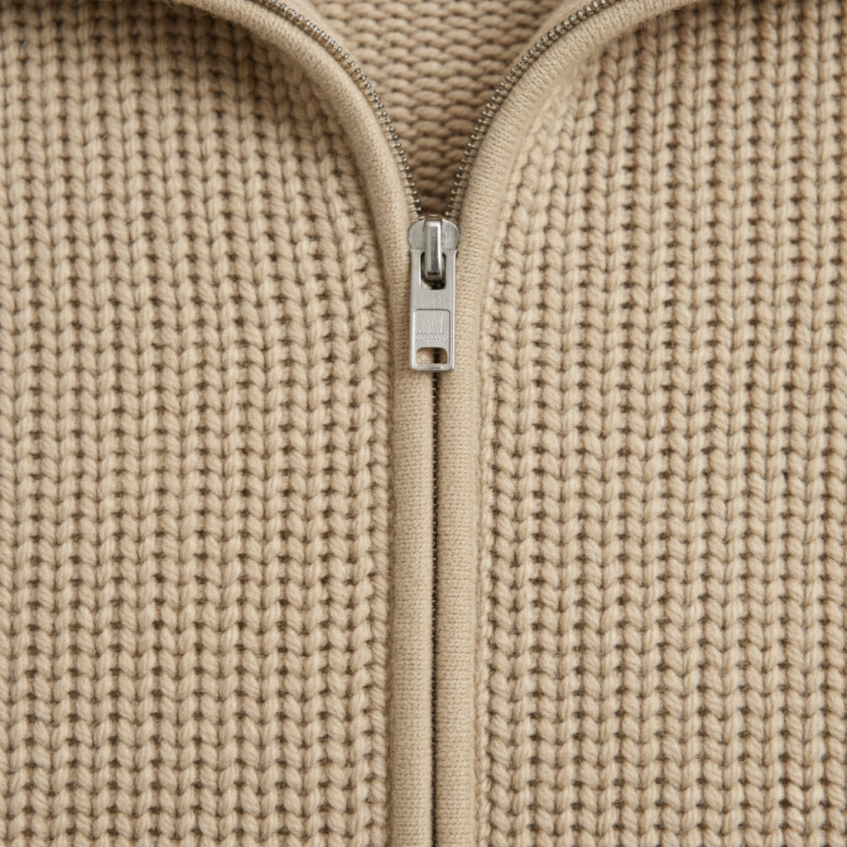 The Lisbon Men’s Knitted Full Zip Merino Wool Cardigan – Beige