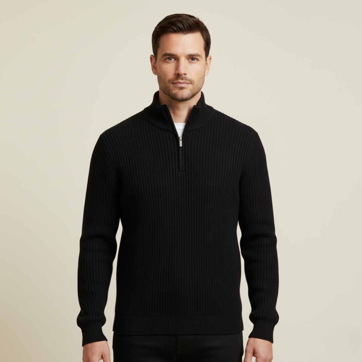 The Merino Knitted Quarter Zip Sweater