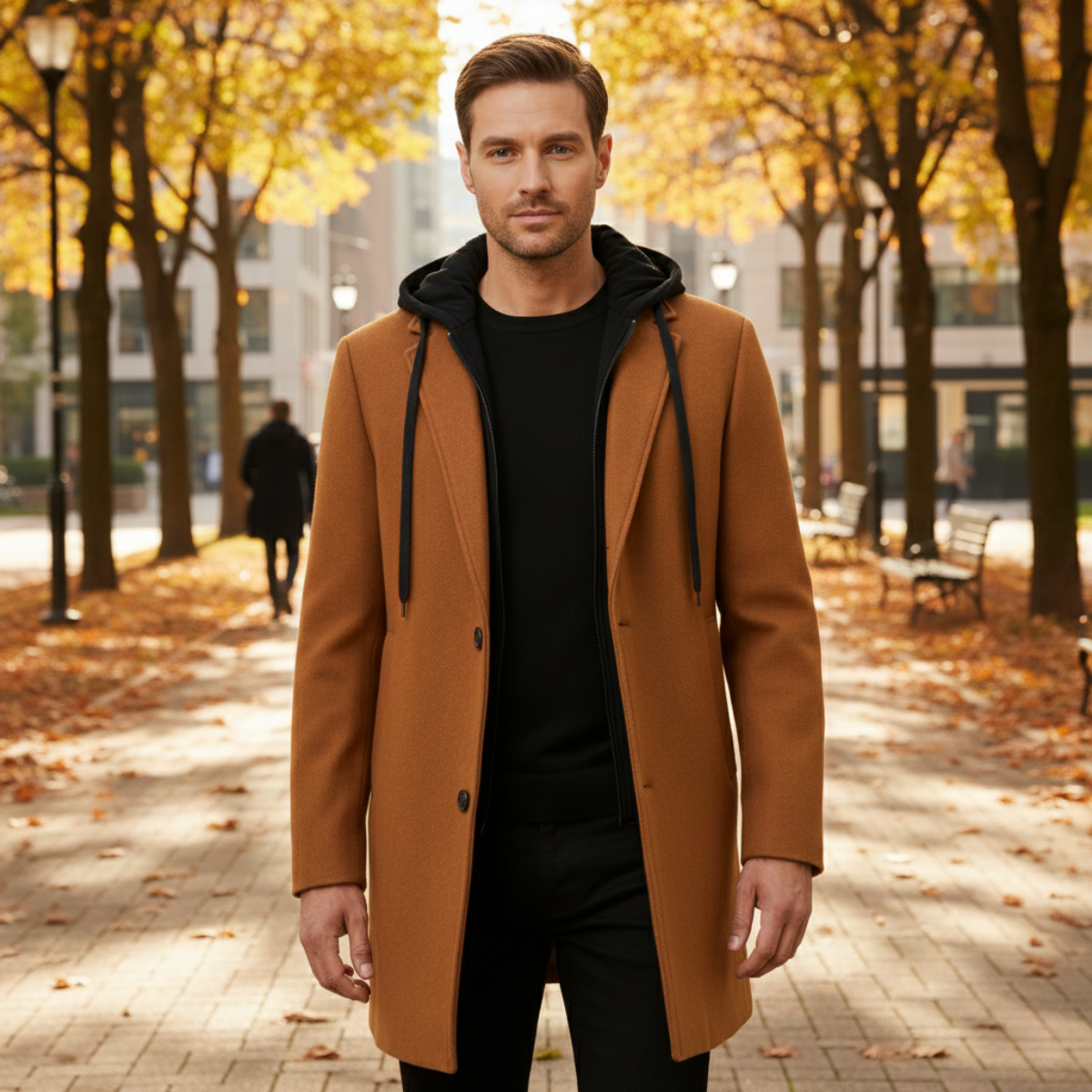 The Arundel Men's Hooded Wool Overcoat with Quilted Lining