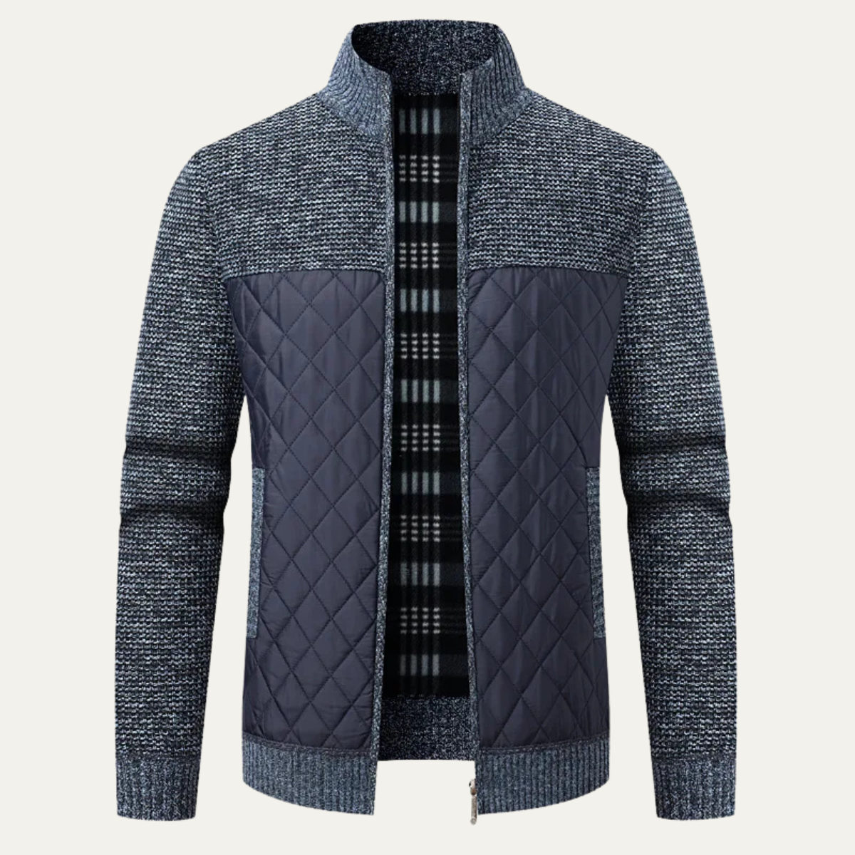 The Salerno Men’s Trendy Winter Zip Up Quilted Knit Puffer Jacket - Black