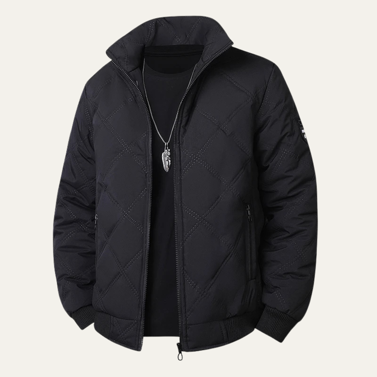 The Alassio Men’s Thick Warm Stand Collar Fleece Lined Quilted Jacket