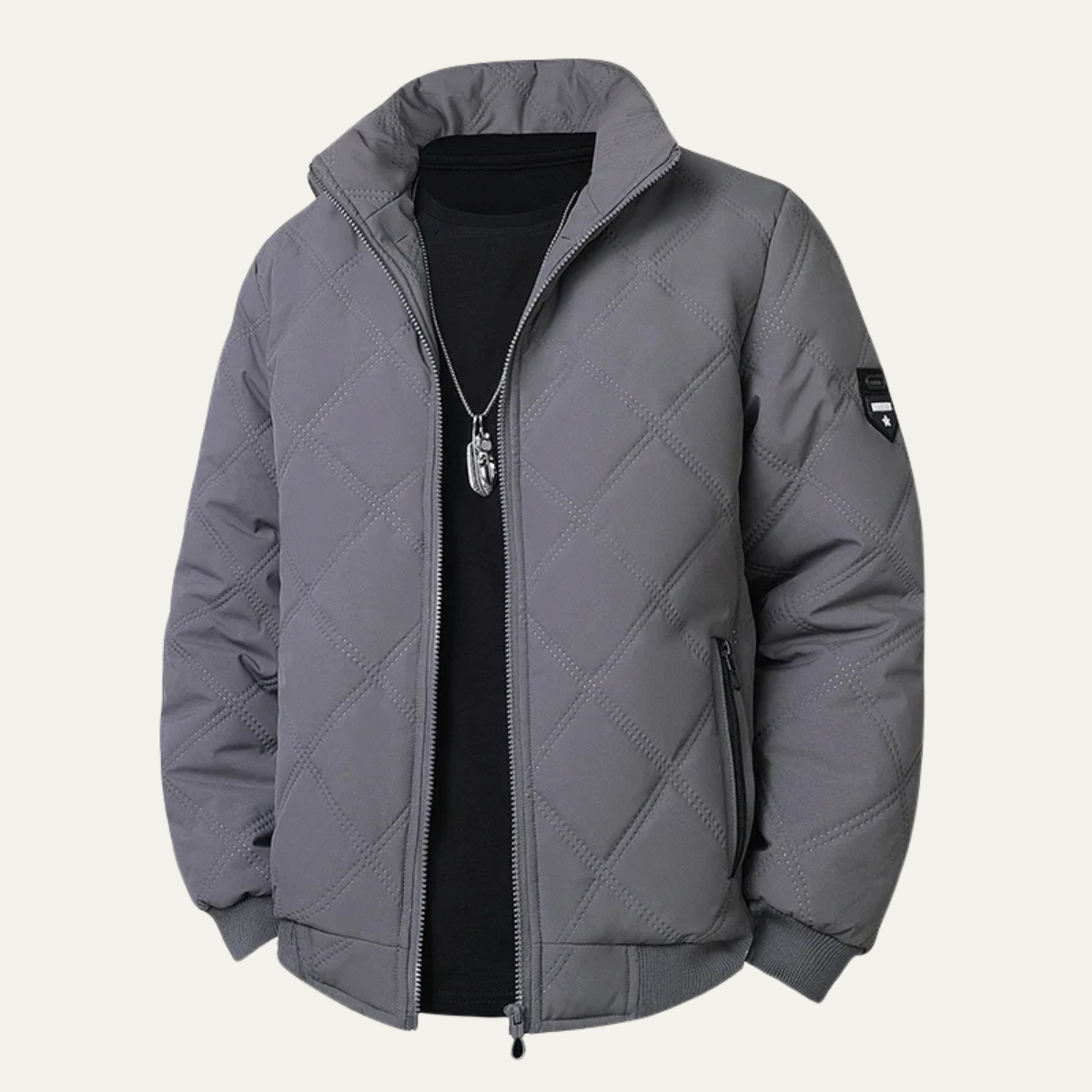 The Alassio Men’s Thick Warm Stand Collar Fleece Lined Quilted Jacket