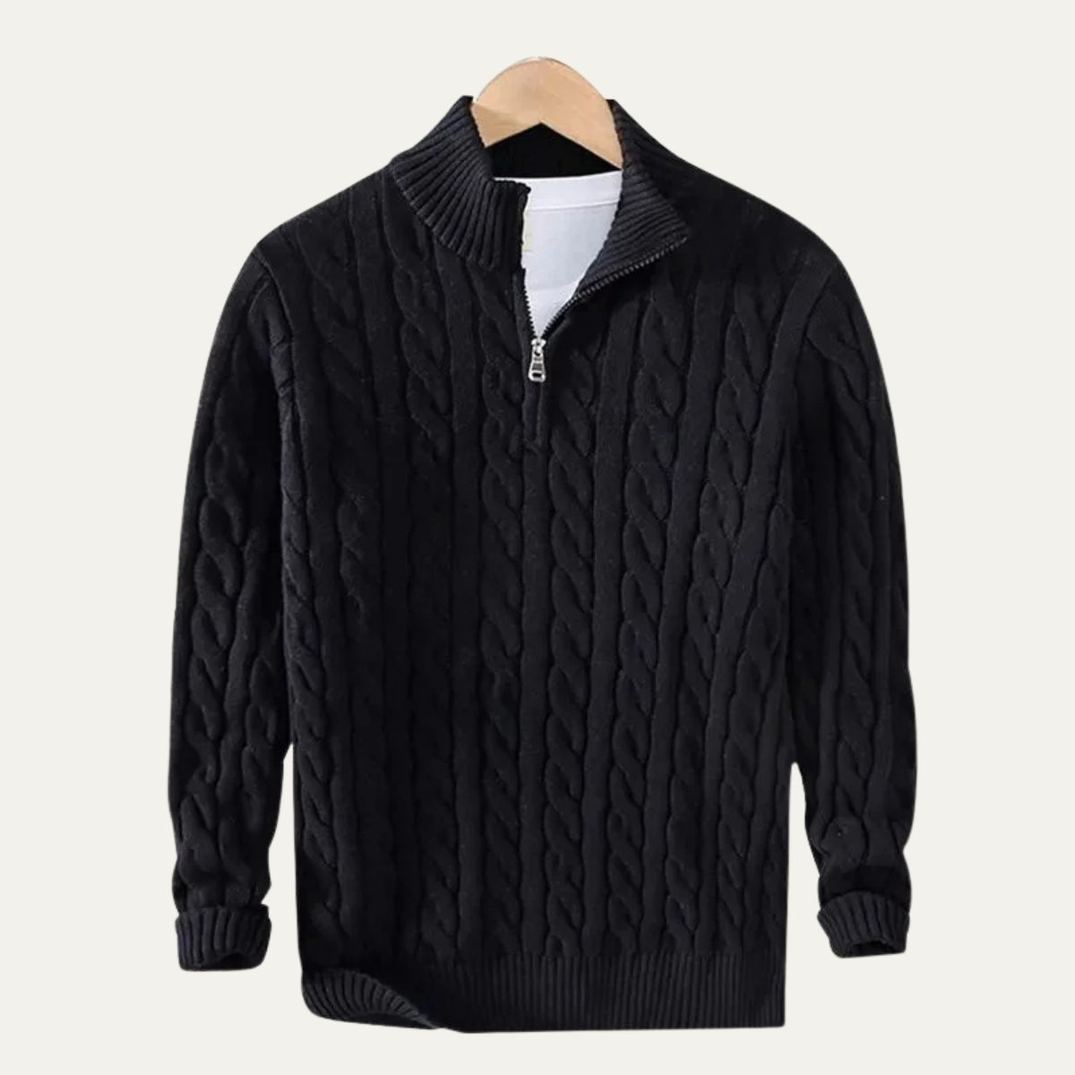 The Stratford Men’s Warm Quarter Zip Knit Cable Sweater