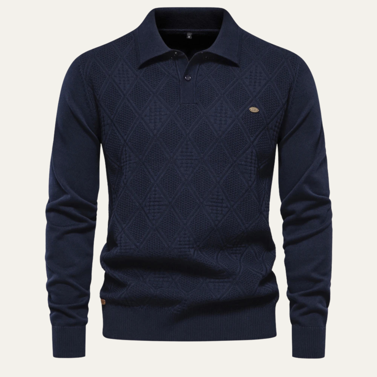 The Hebrides Men’s Casual Diamond Pattern Knit Polo Sweater