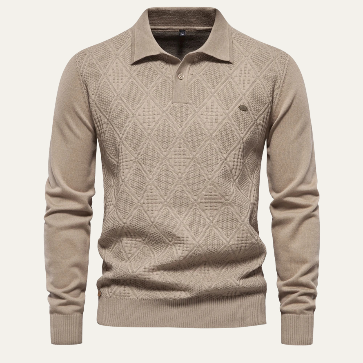 The Hebrides Men’s Casual Diamond Pattern Knit Polo Sweater