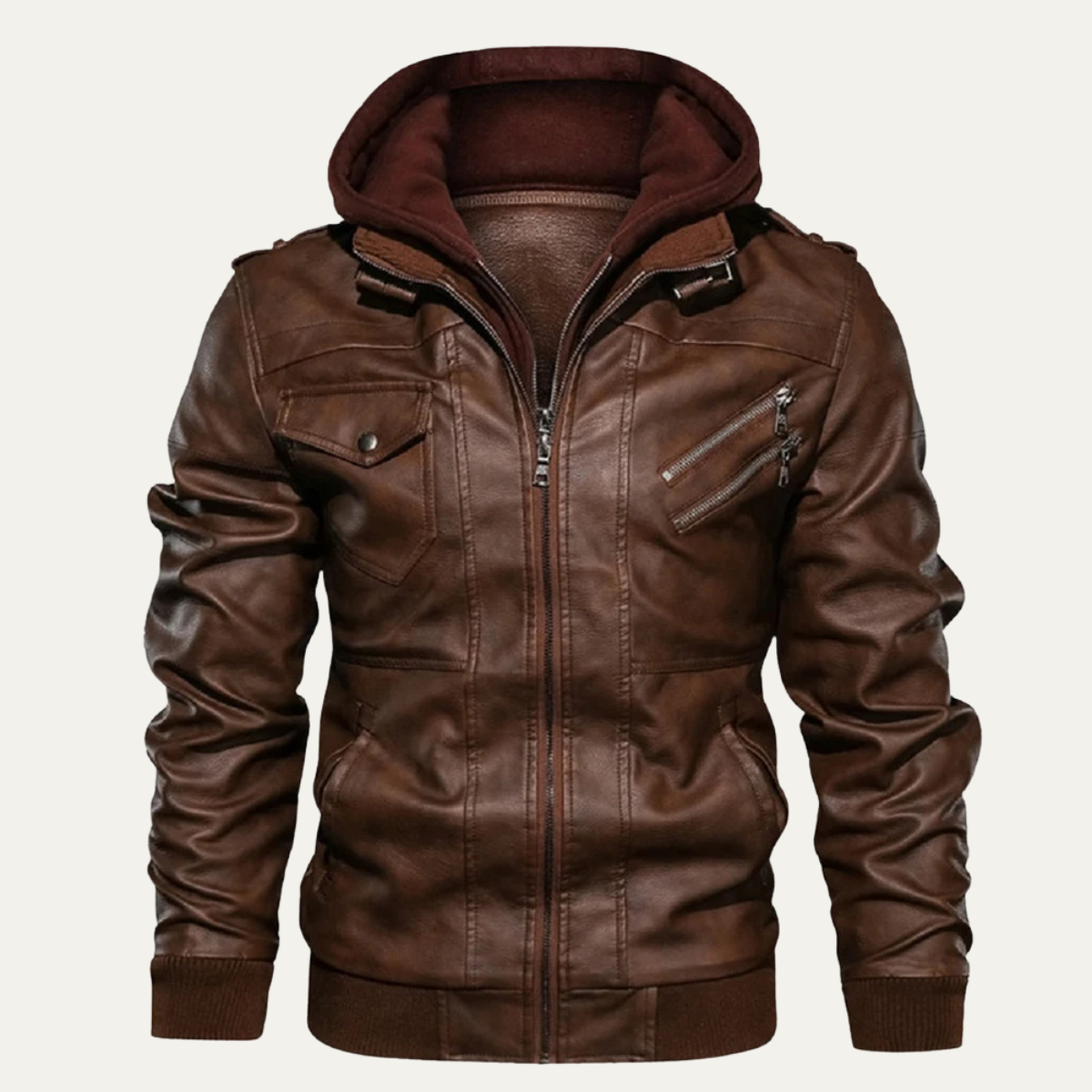 The St Andrews Men’s Retro Hooded Leather Jacket with Pockets