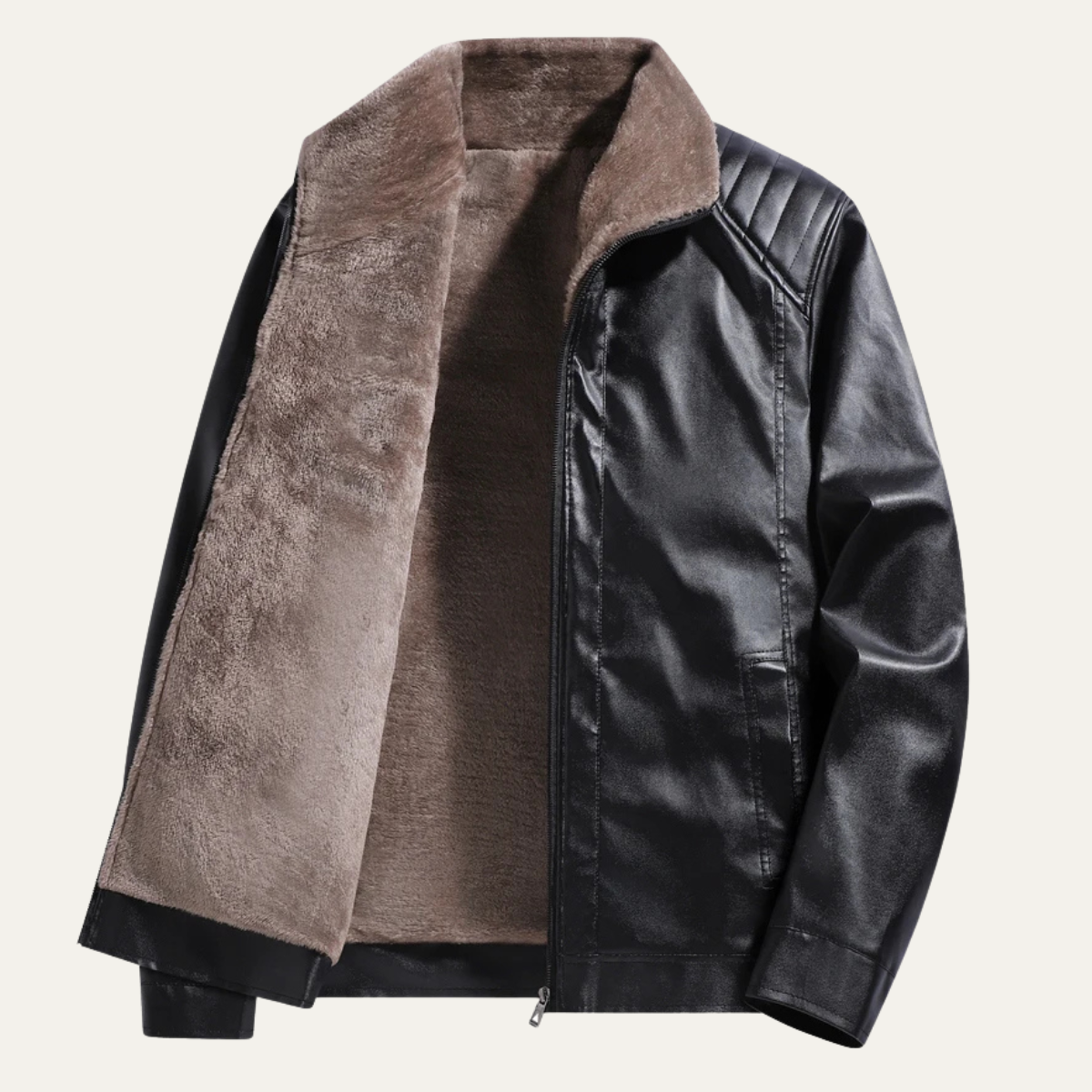 The Bologna Men's Retro Fleece Lined Leather Biker Jacket