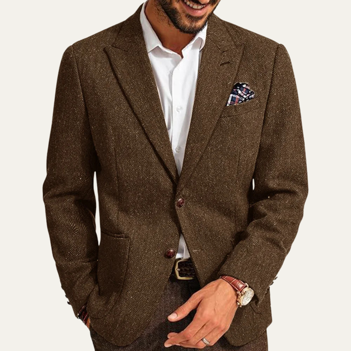 The Domaso Men’s Business Herringbone Single Breasted Wool Tweed Blazer