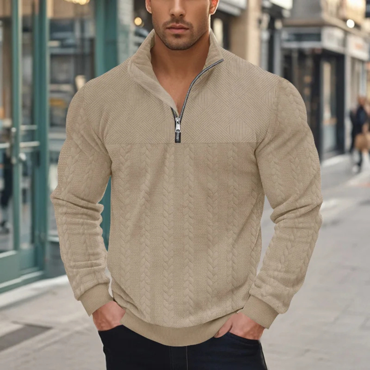 The Bellagio Men's Casual Stand Up Collar Knitted Jacquard Sweater