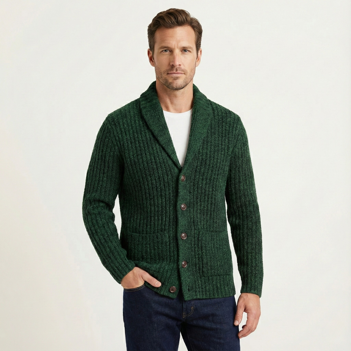 The Montpellier Men’s Chunky Knit Shawl Collar Cardigan