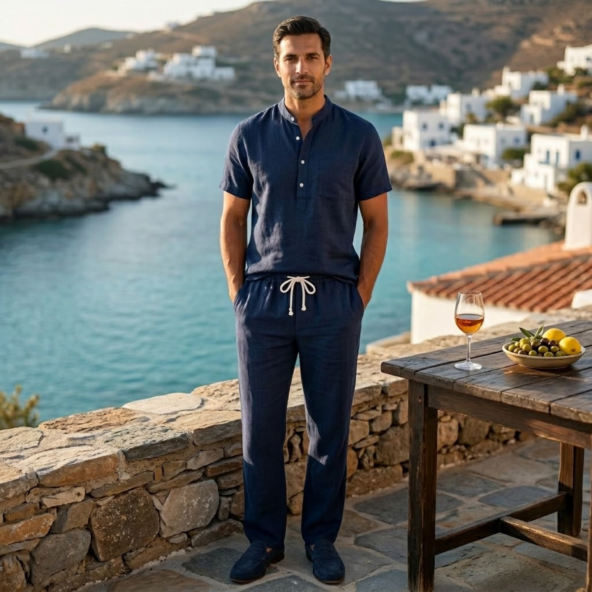 The Meadowhill Ridge Men’s Lightweight Cotton Linen Set Polo – Shirt & Pants