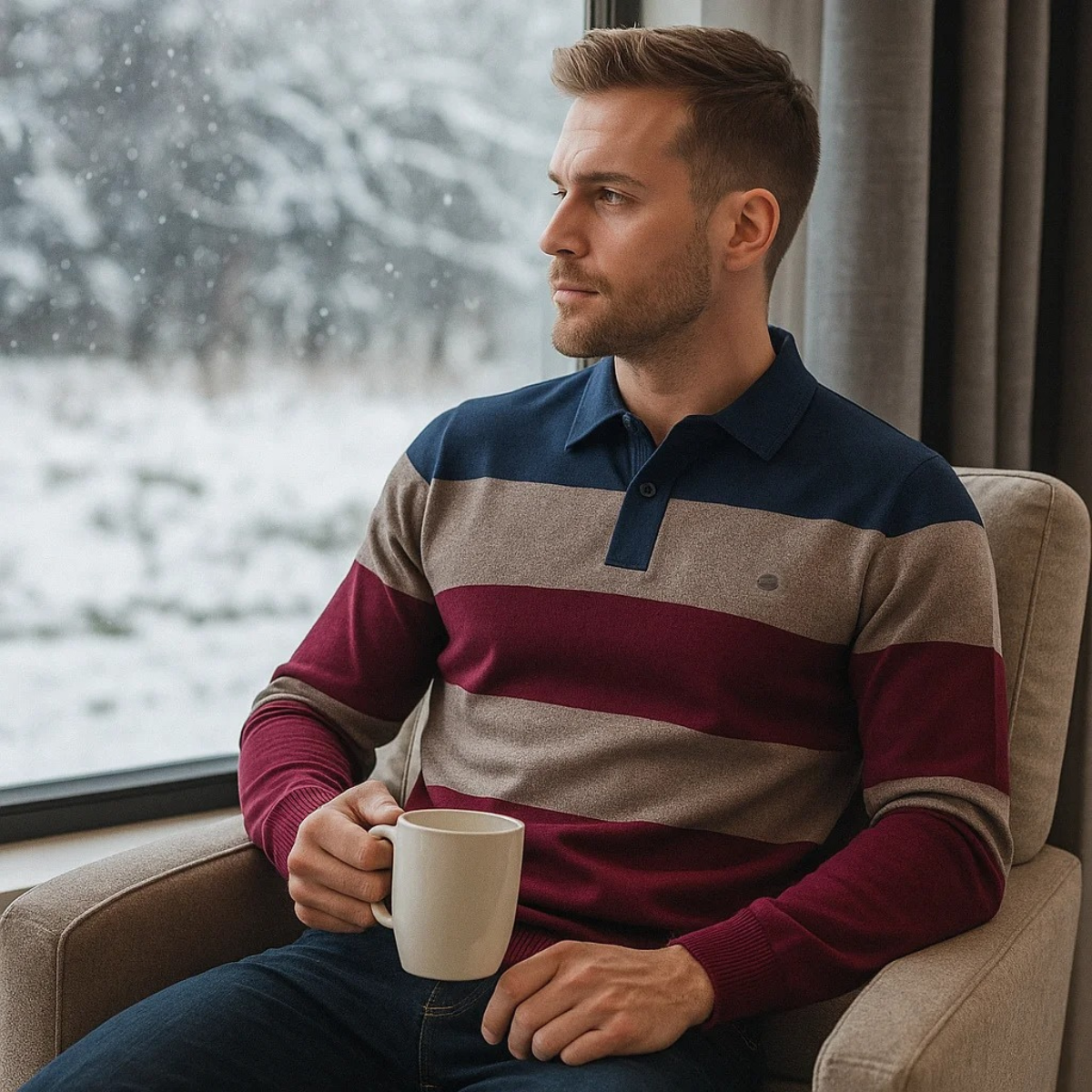 The Latina Men’s Cotton Button-Up Striped Knit Polo Sweater