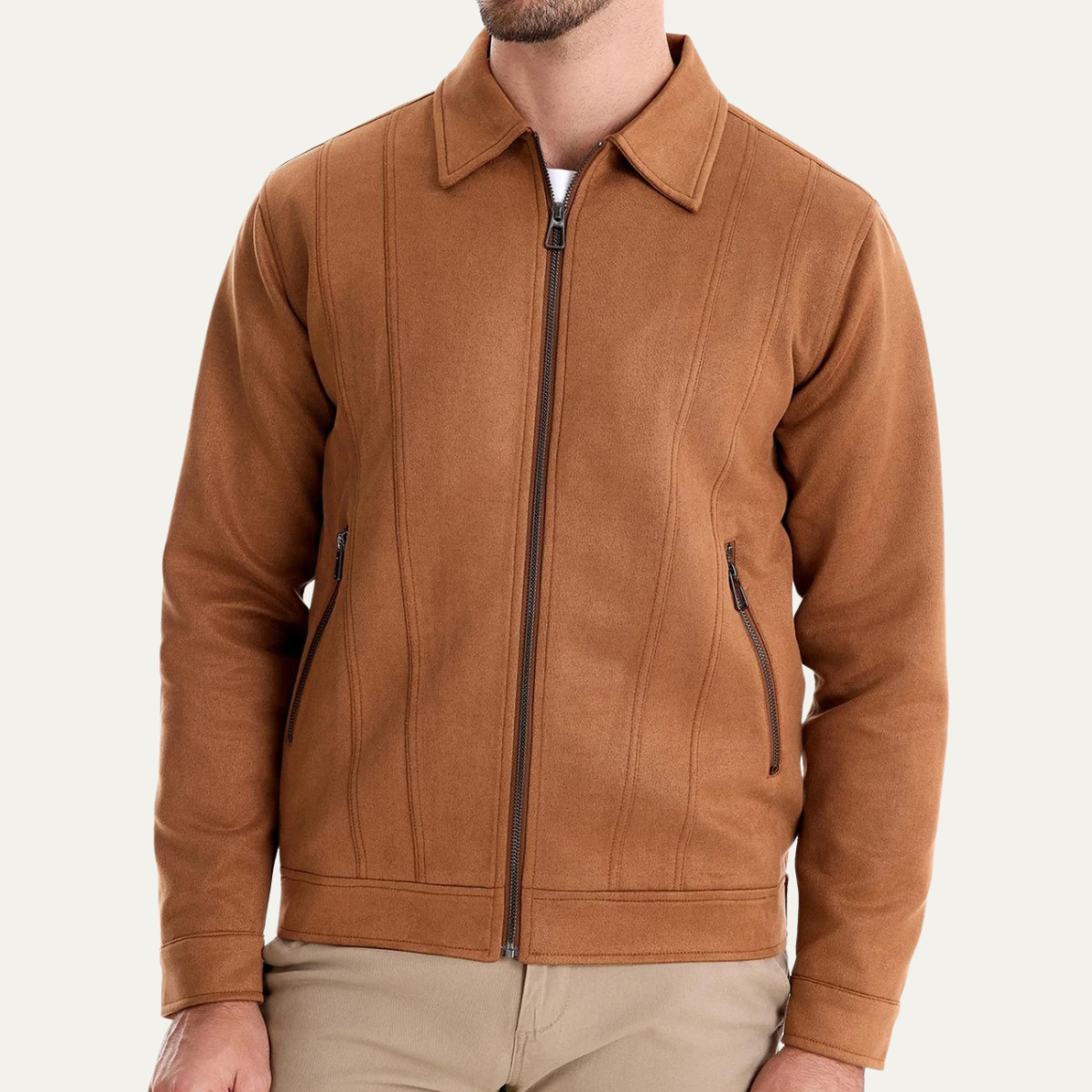 The Varese Men's Trucker Suede Leather Zip Up Jacket
