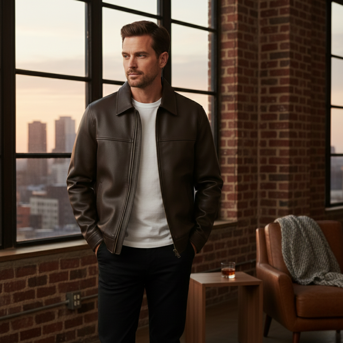 The Chianti Men’s Classic Zip Biker Leather Jacket