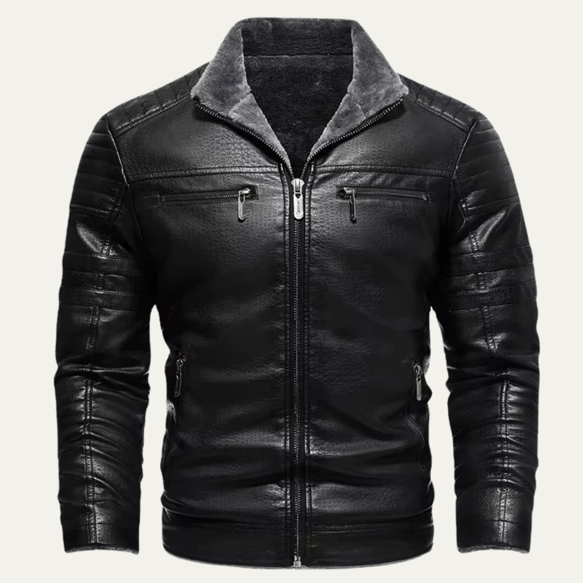 The Galloway Men's Warm Fleece Winter Leather Biker Jacket