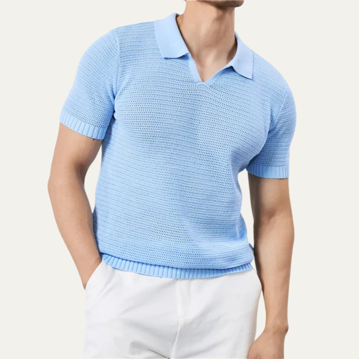 The Como Centro Men’s Luxury Knitted V Neck Breathable Polo Shirt