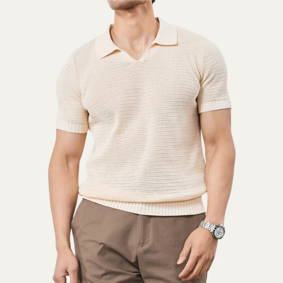 The Como Centro Men’s Luxury Knitted V Neck Breathable Polo Shirt