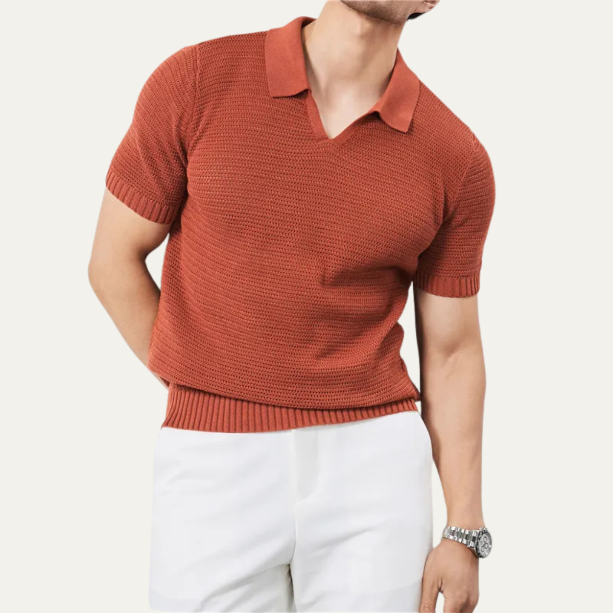 The Como Centro Men’s Luxury Knitted V Neck Breathable Polo Shirt