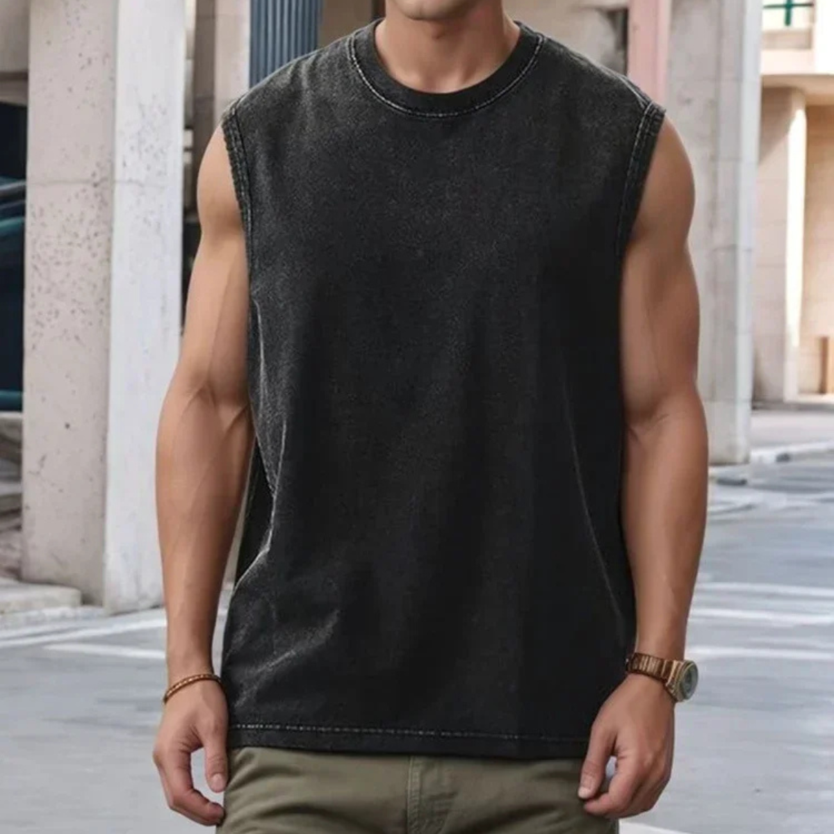 The Porto Men's Vintage Washed Sleeveless Tank Top