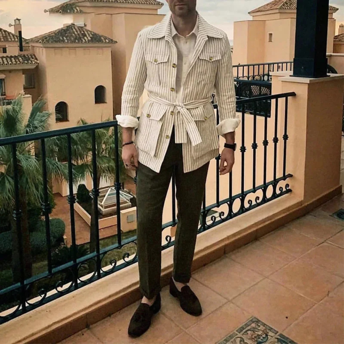 The Lewis Men’s Lightweight Striped Linen Shirt with Belt