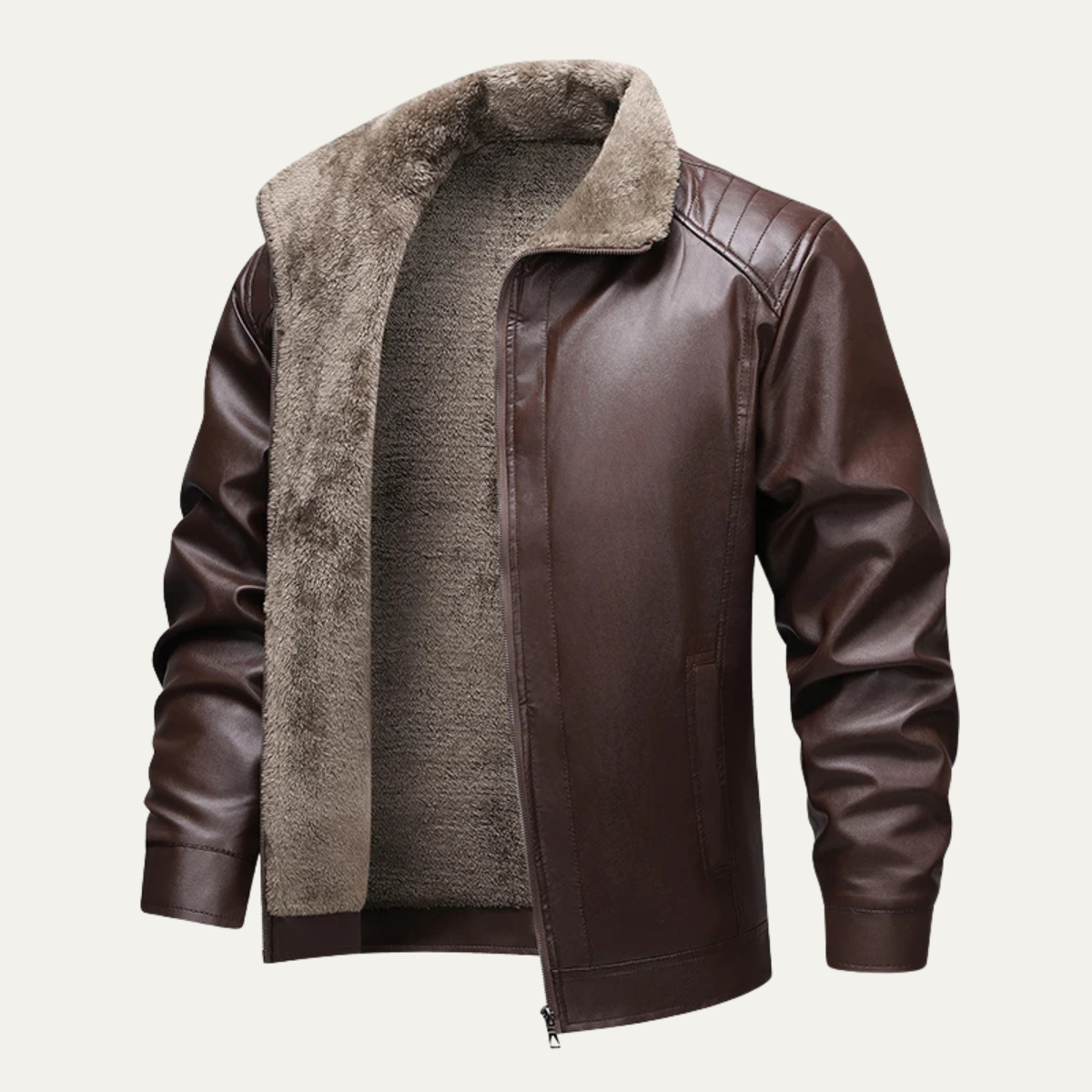 The Bologna Men's Retro Fleece Lined Leather Biker Jacket