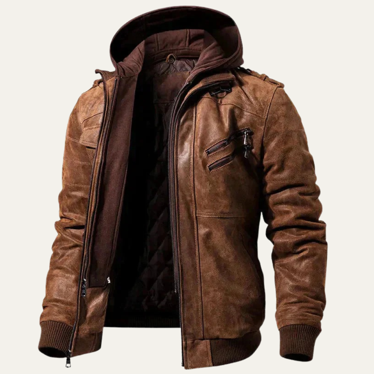 The Cardiff Men's Leather Biker Hooded Jacket