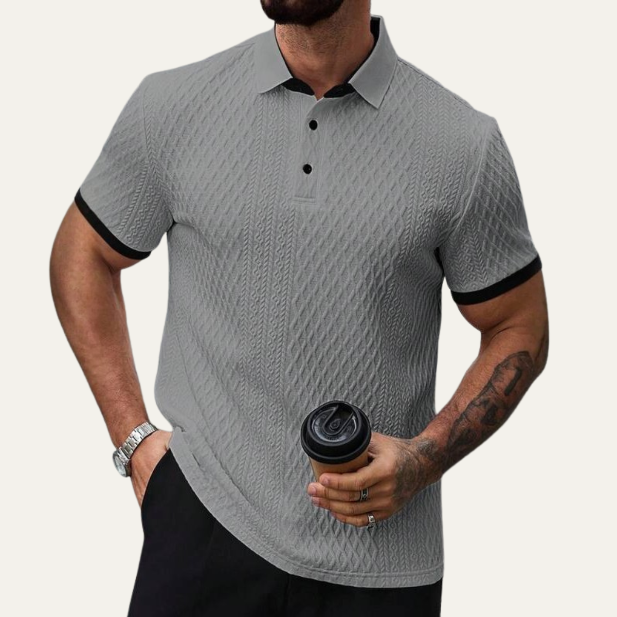 The Glenbrook Hill Men’s Casual Textured Polo Shirt with Contrast Collar