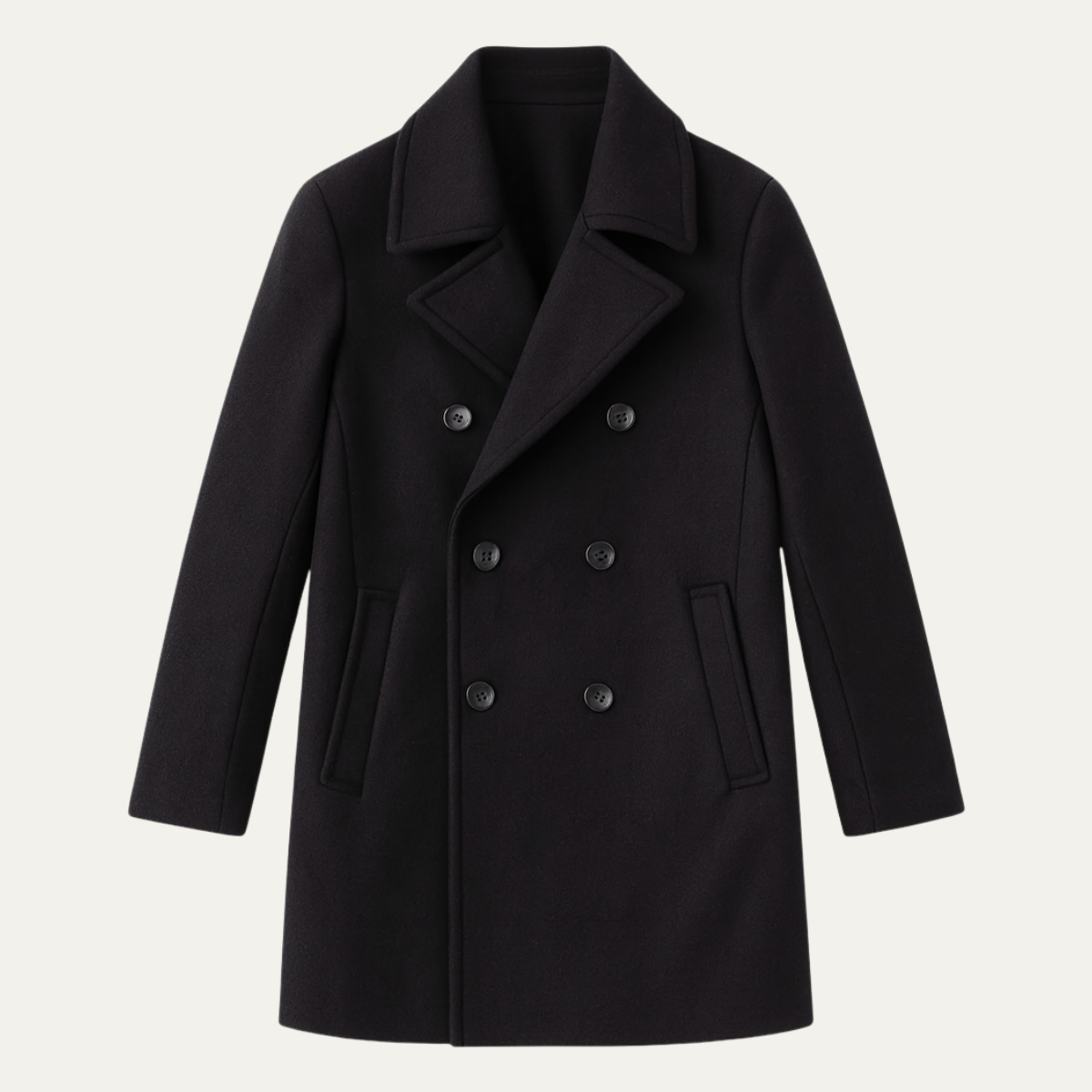 The Buckingham Men’s Warm Winter Double Breasted Wool Peacoat – Black