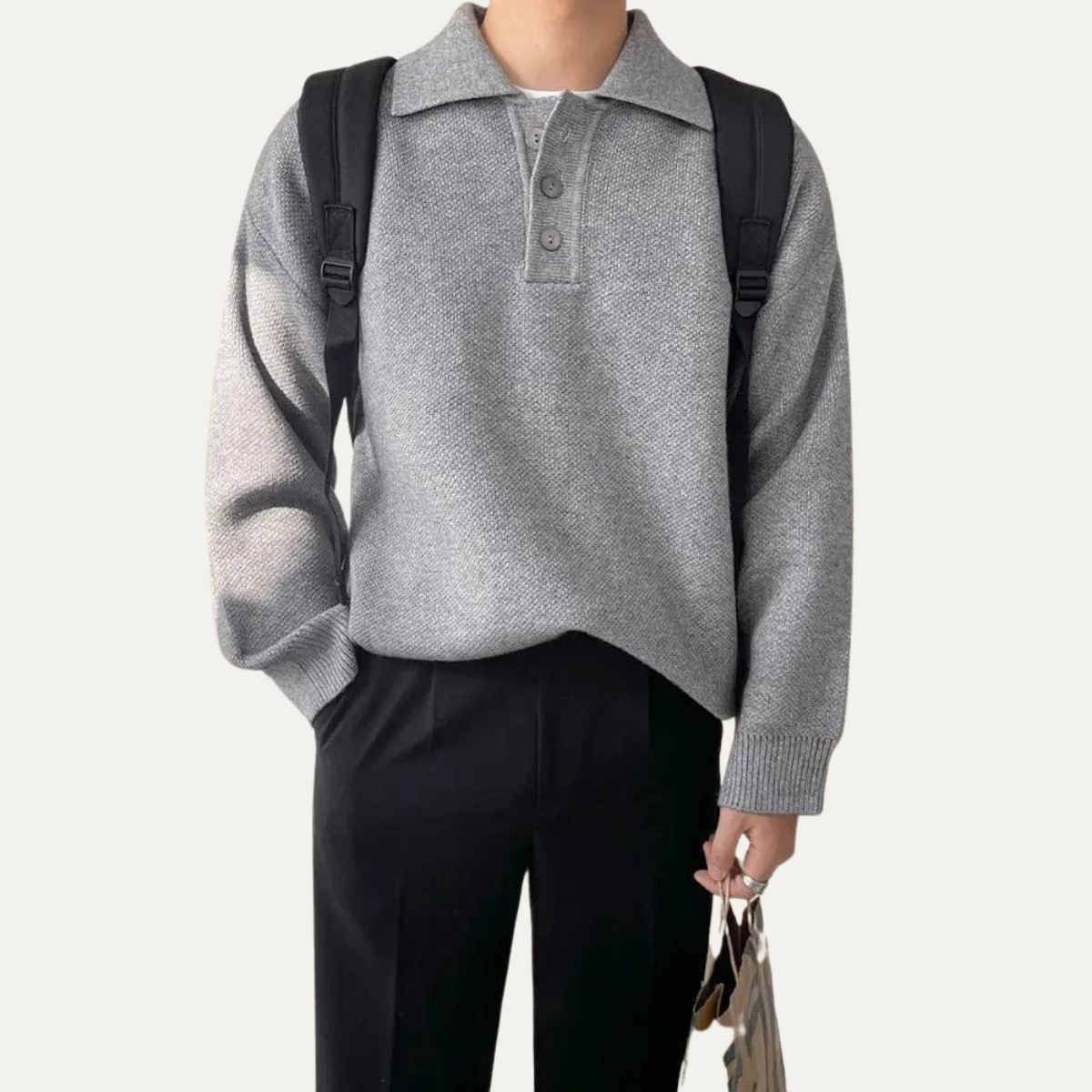 The Lichfield Men's Tailored Grey Casual Polo Sweater