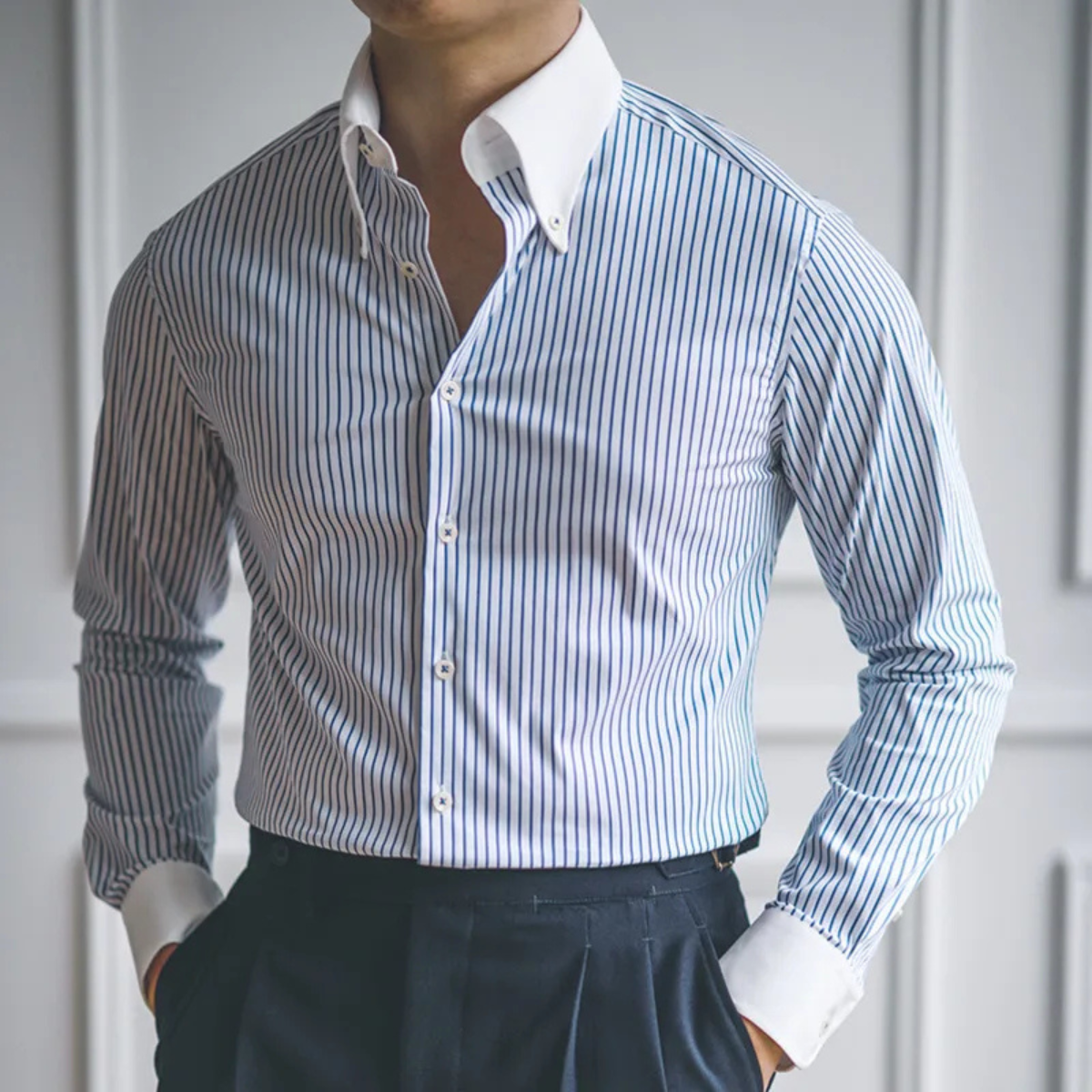 The Posillipo Men’s Classic Blue Stripe Dress Shirt
