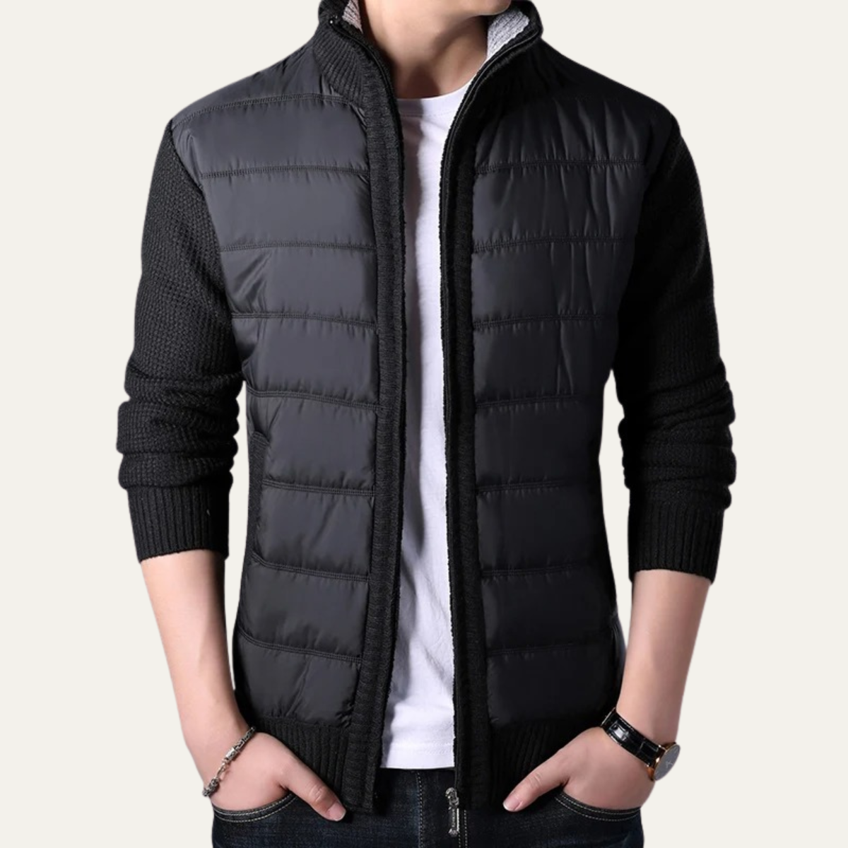 The Dundee Men’s Winter Knit-Sleeve Zip Up Puffer Jacket