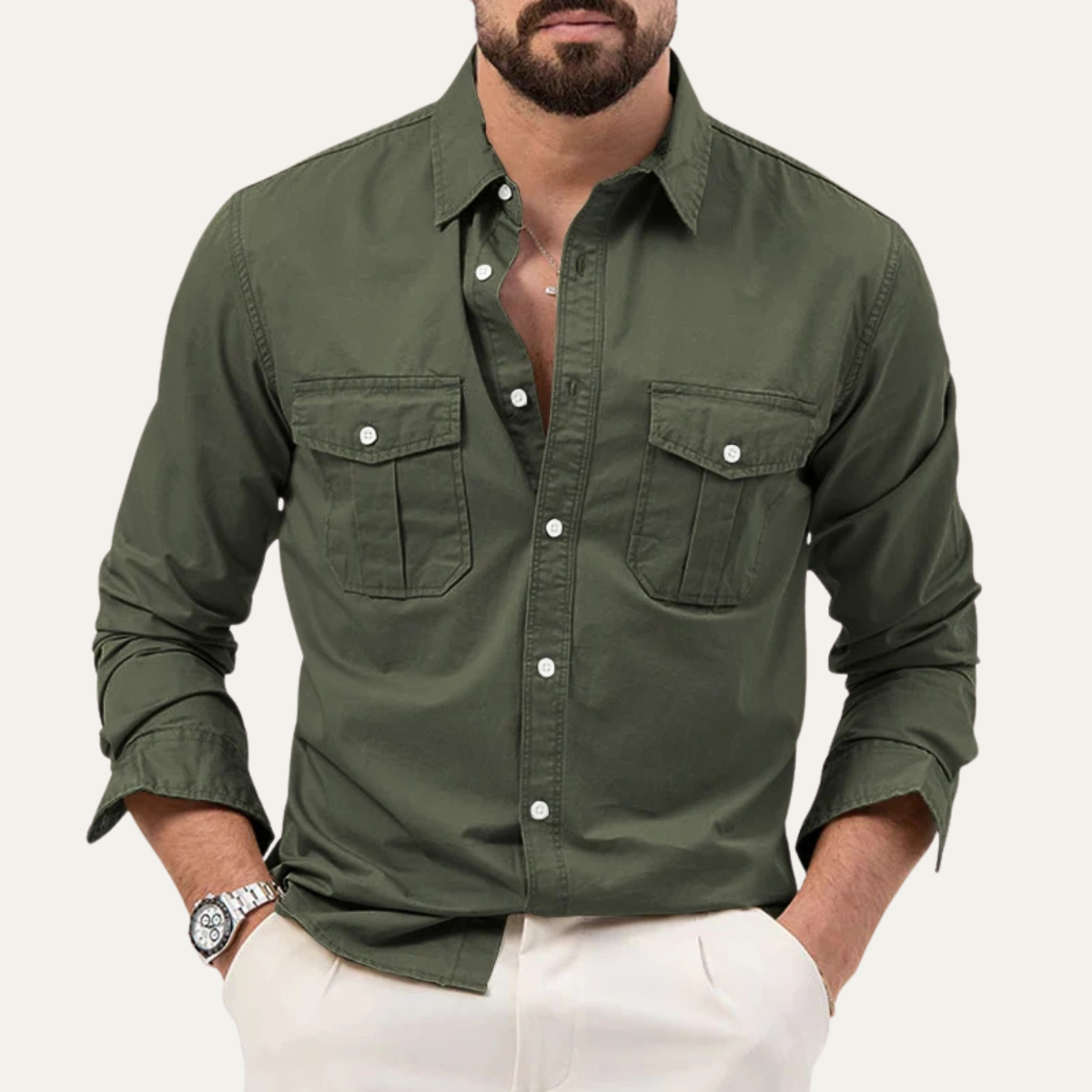 The Brookwater Men’s Retro Solid Button-Up Shirt
