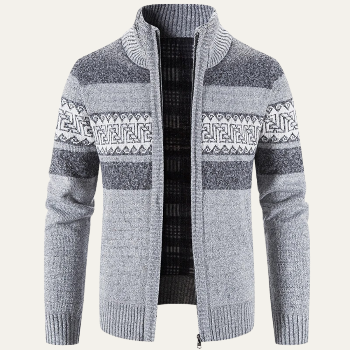The Cortona Men’s Warm Winter Patterned Knit Zip Jacket